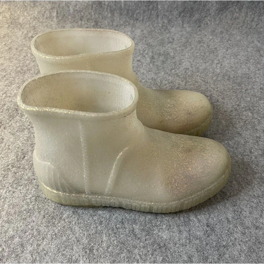 UGG Kids Drizlita Glitter Rain Boots Waterproof Translucent White Sparkle Sz 2